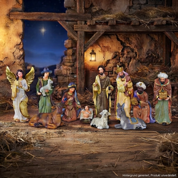 Liebevoll gestaltete Krippenfiguren  7926 – komplette Weihnachtskrippe mit Maria, Josef, Jesuskind und den Heiligen Drei Königen
